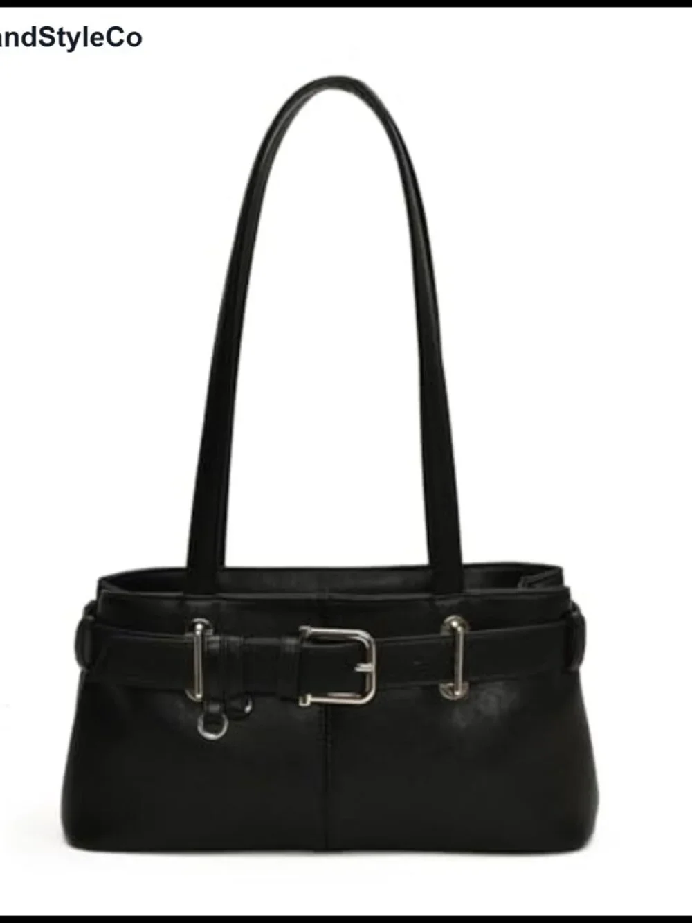 Vintage Y2K Hobo Shoulder Bag with Belt Buckle Faux Leather Underarm Satchel